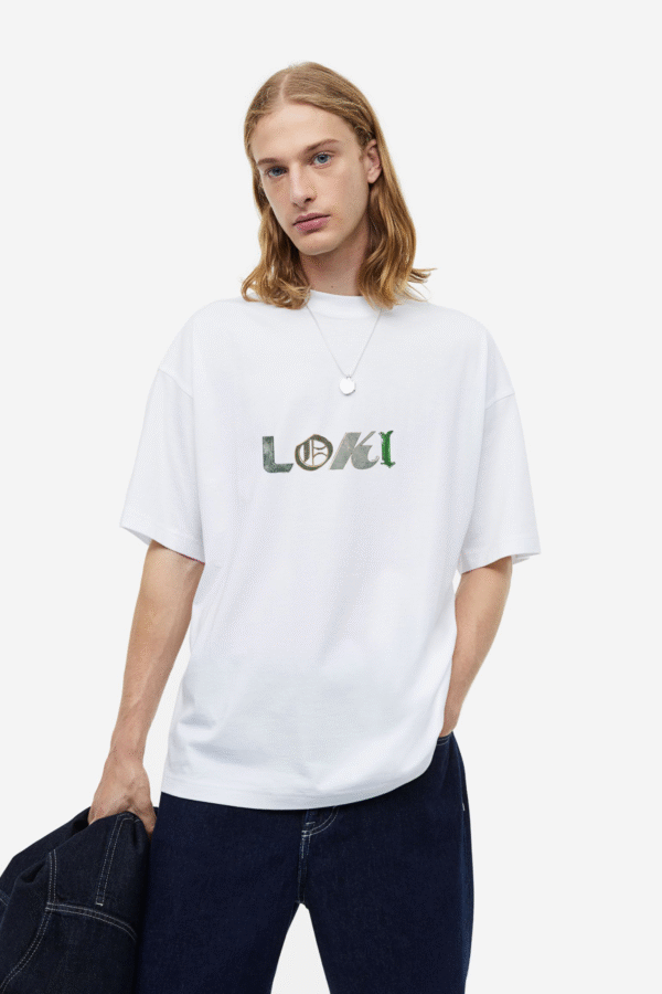 oversized graphic tee Bazzaro White Loki Oversized T-shirt: Embrace the Trickster God's Charm