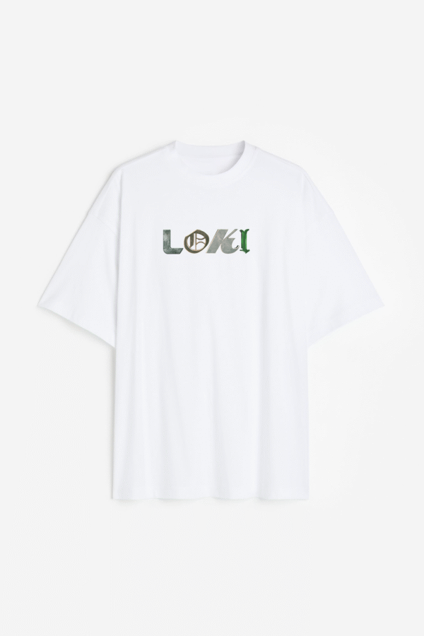 oversized graphic tee Bazzaro White Loki Oversized T-shirt: Embrace the Trickster God's Charm