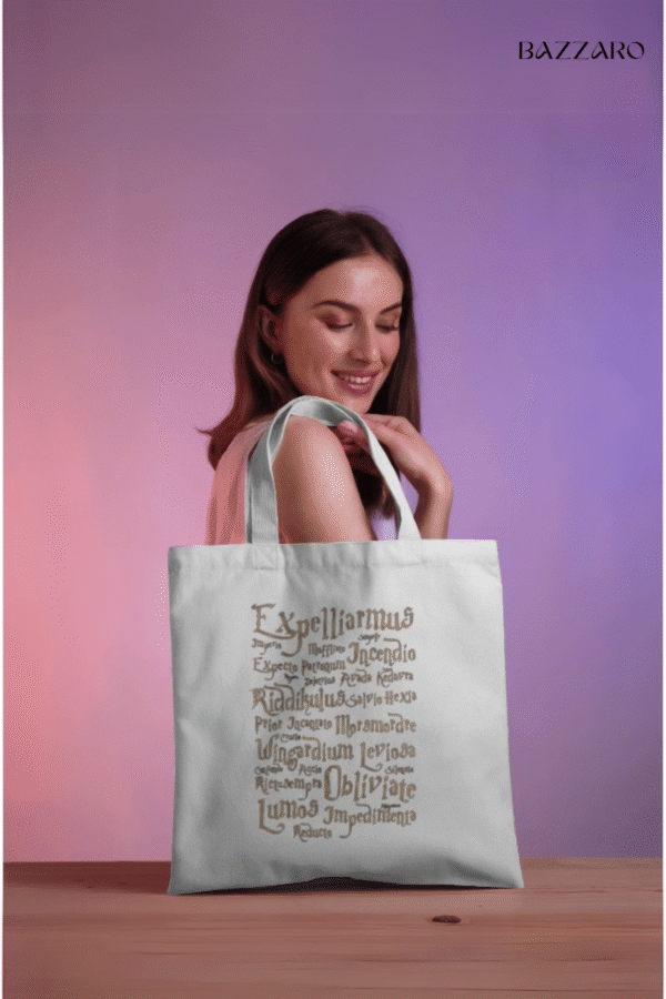 Harry Potter All Spells Tote Bag Bazzaro Bazzaro Harry Potter All Spells Tote Bag – Cotton Blend, Reusable & Stylish