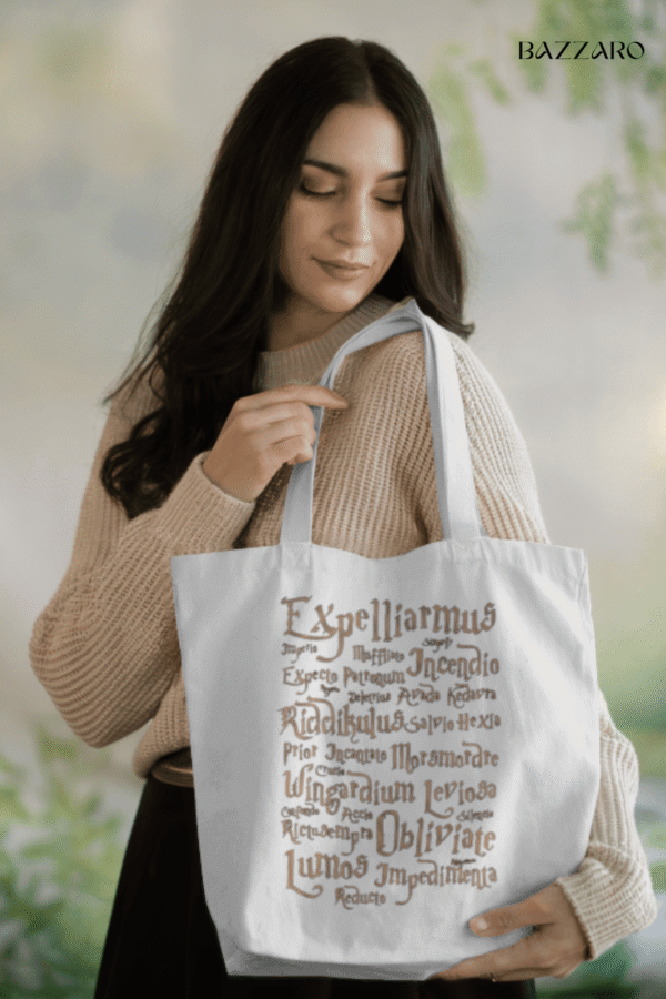 Harry Potter All Spells Tote Bag Bazzaro Bazzaro Harry Potter All Spells Tote Bag – Cotton Blend, Reusable & Stylish